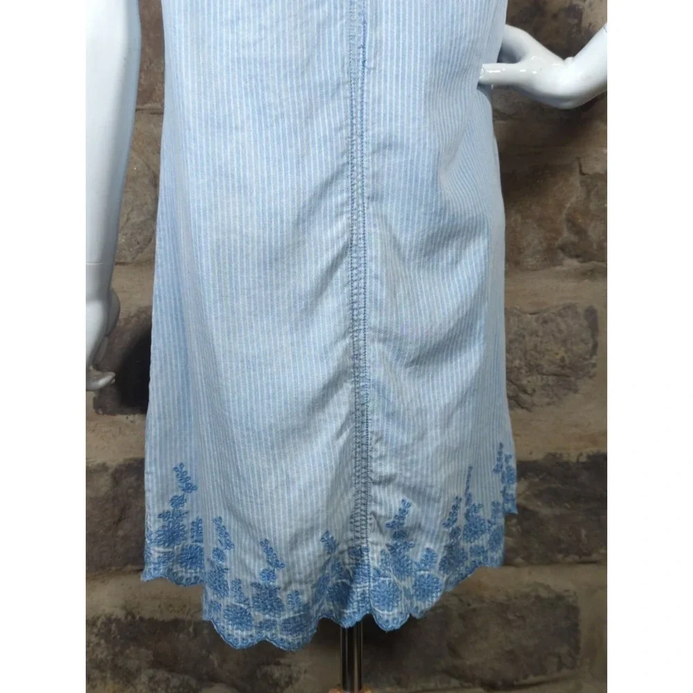 Michael Stars Dress 100% Tencel Blue Striped Sleeveless Embroidered‎ Size Small